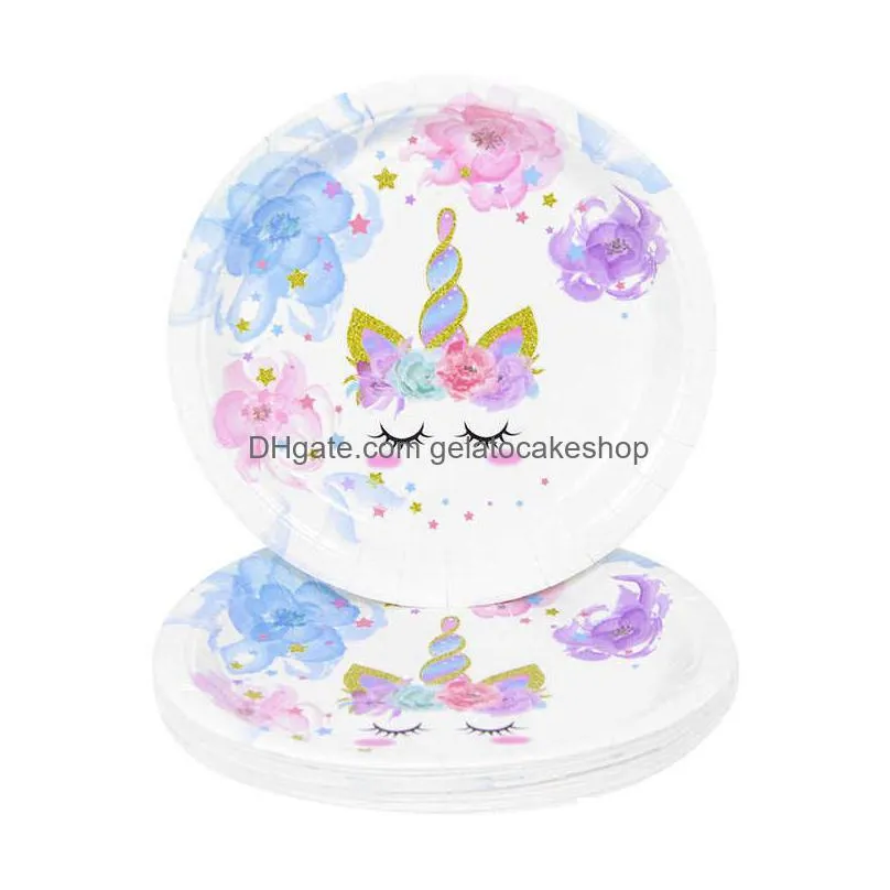  48pcs/set unicorn disposable tableware paper plate napkin cup unicorn girl birthday party decorations kids gifts baby shower