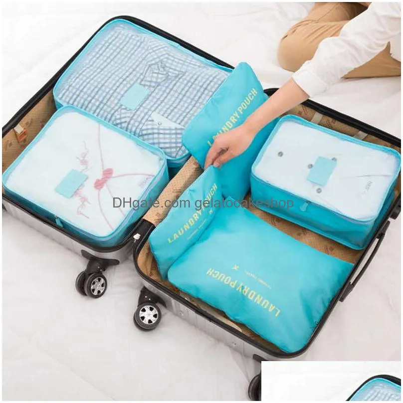  travel storage bag set for clothes tidy organizer wardrobe suitcase pouch travel organizer bag case shoes packing cube bag 6pcs