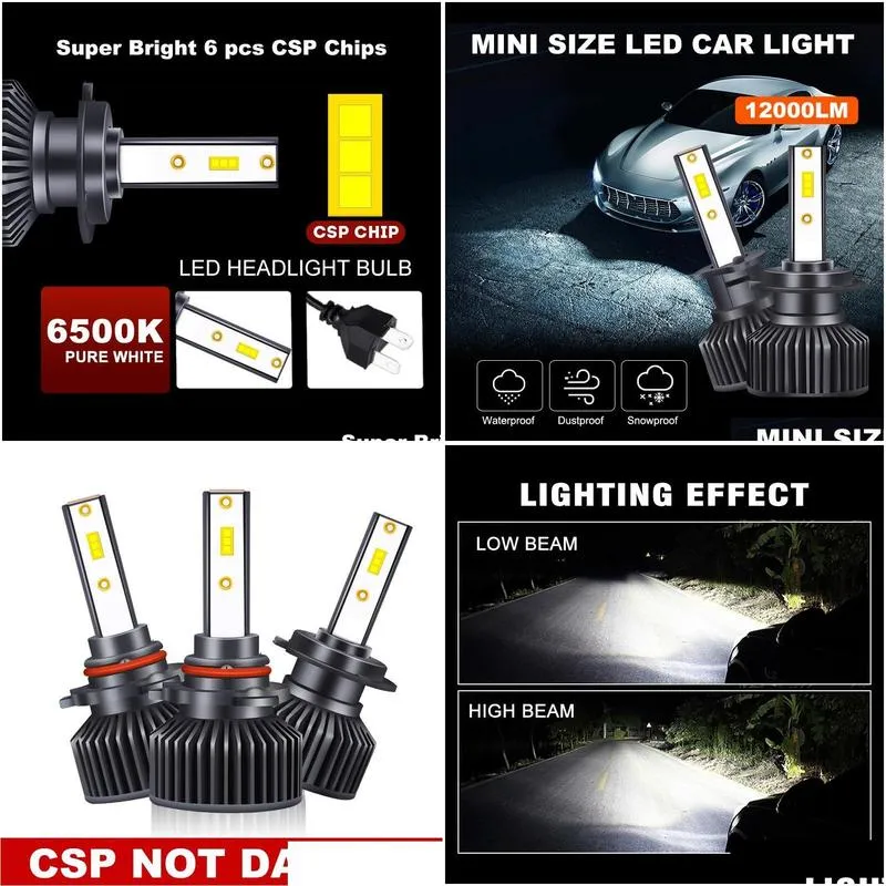 Car Headlights H4 LED Headlight H1 H7 H8 H9 H11 H13 Dual Beam High Low 6500k White Light Mini Size Lamps For Carro Auto IP67 12V