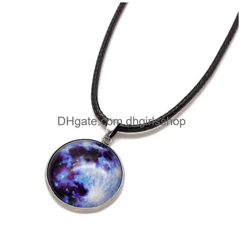 fashion single sided glass ball star glowing pendant handmade time gem universe necklace unisex luminous planet jewelry gift