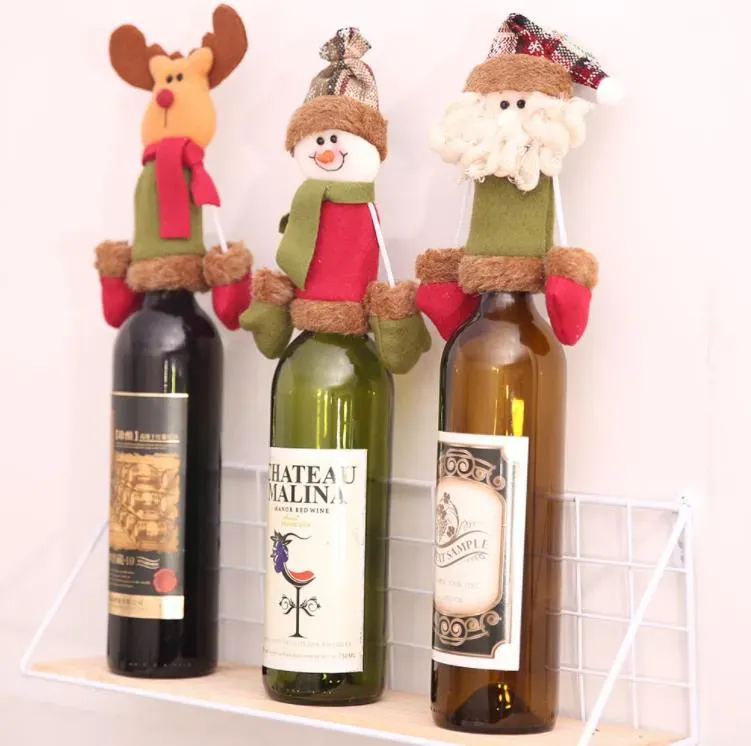 Christmas Wine Bottle Cap Set Cover Christmas Decorations Hanging Ornaments hat Xmas Dinner Party Home Table Decoration Supplies SN4898