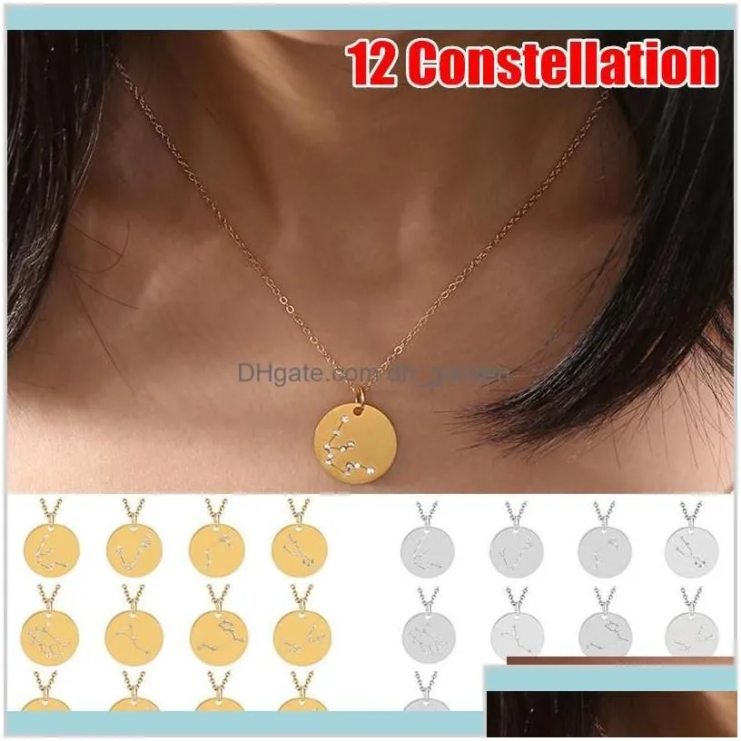 12 Constellation Gold Silver Virgo Libra Scorpio Sagittarius Capricorn Aquarius Zodiac Crystal Circle Jewelry Kh2 Necklaces Eokcn