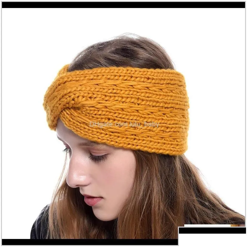 Headbands Jewelry Drop Delivery 2021 9 Color Winter Warmer Ear Knitted Headband Turban For Lady Women Crochet Bow Wide Stretch Solid