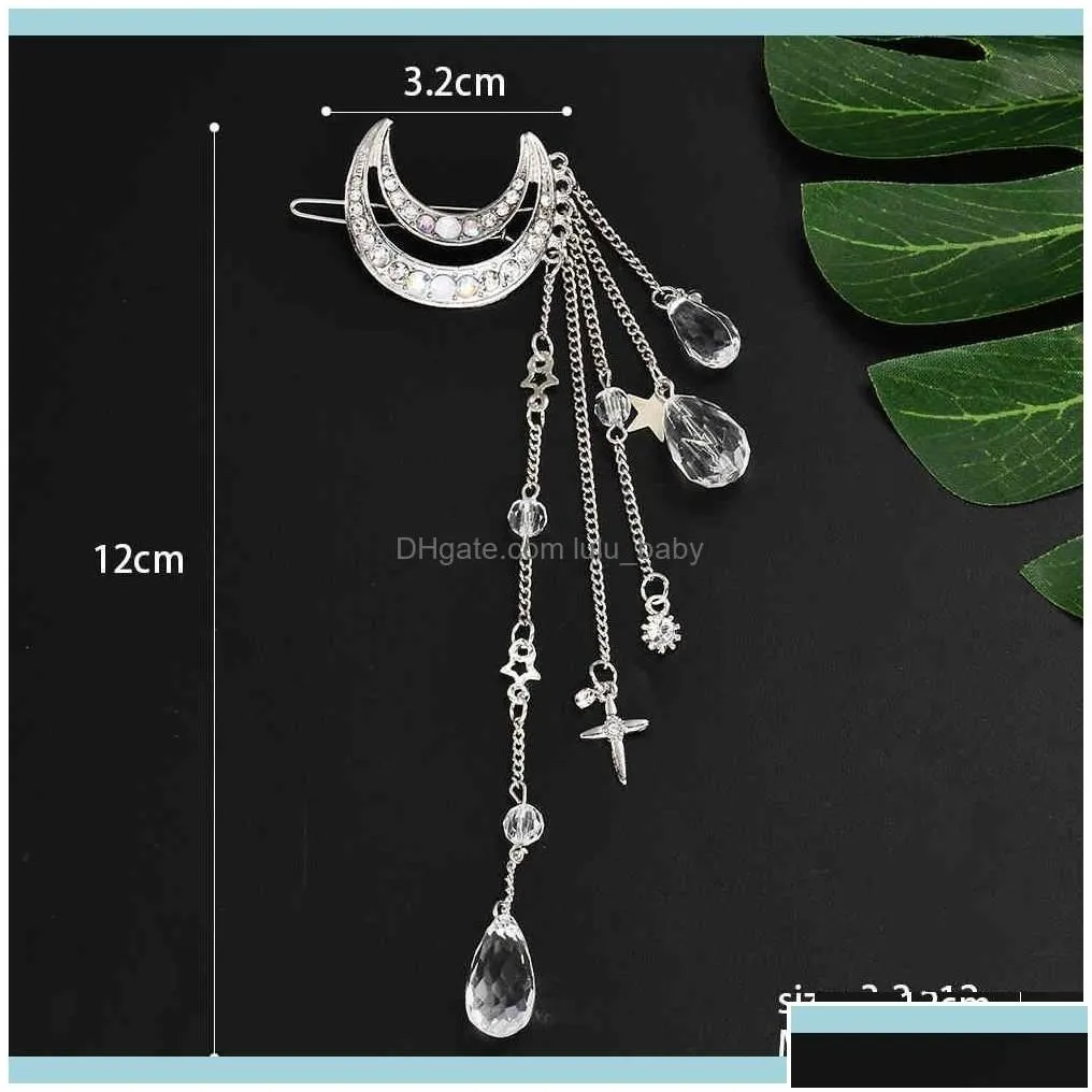 Headbands Jewelryfashion Elegant Women Bands Lady Moon Rhinestone Crystal Tassel Long Chain Beads Dangle Pin Clip Hair Jewelry Drop