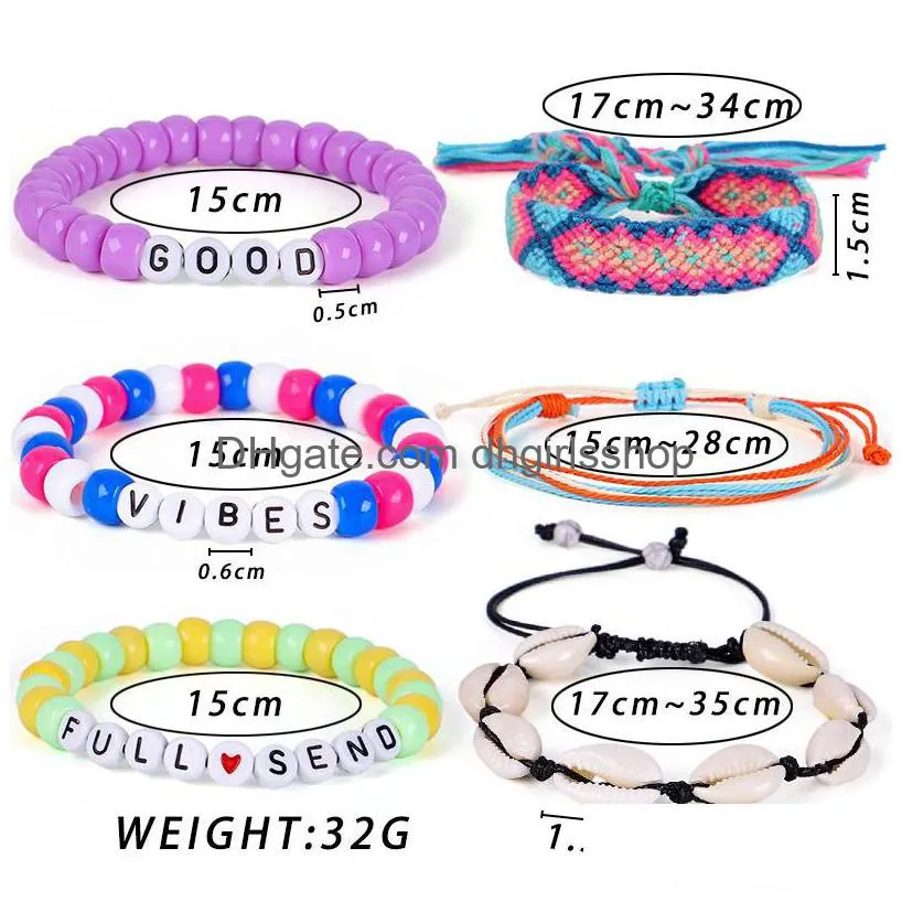 6 pcs set handmade letter beads rope woven vsco girl friendship bracelet colorful boho lucky adjustable bracelets anklet jewelry for