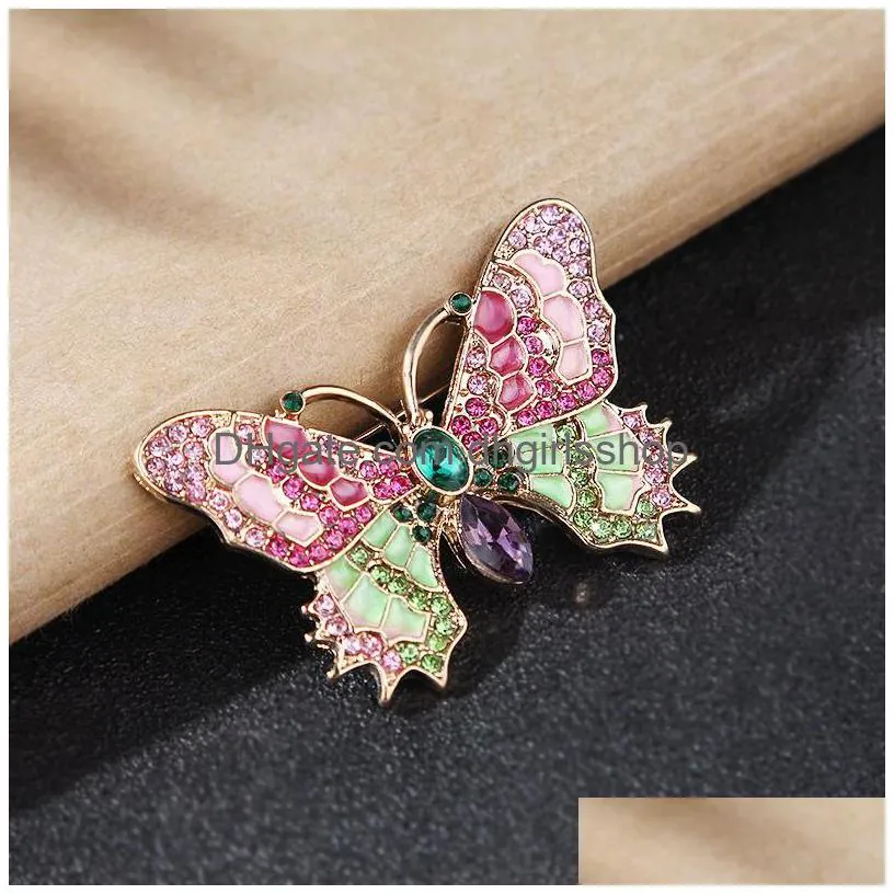elegant charm butterfly animal pearl brooch women rhinestone jewelry colorful insect pins vintage fashion gifts