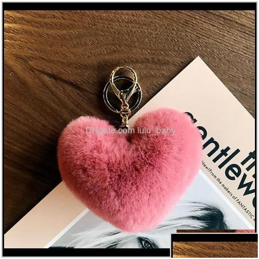 Rabbit Heart Shape Soft Lovely Gold Metal Key Chains Pom Poms Plush Car Keyring Bag Earrings Accessories Jswd Keychains Pwcqe