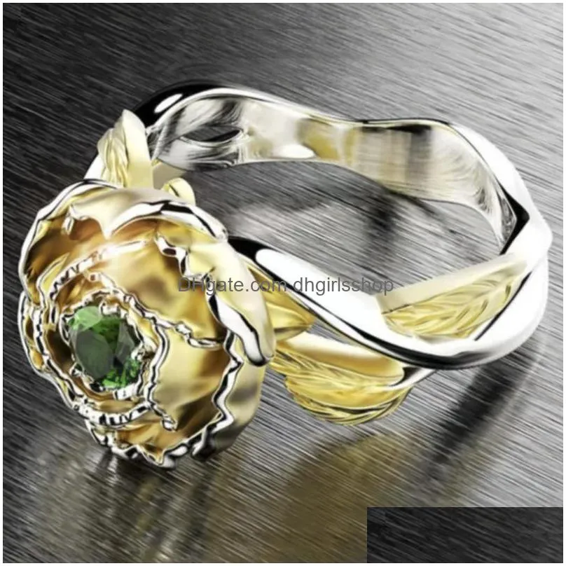 wedding rings 2023 elegance rose flower ring green/white colors rhinestones for women party jewelry gifts drop
