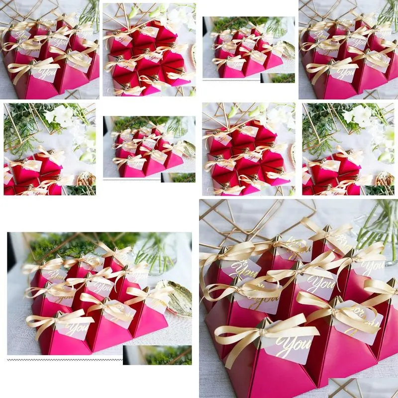 Favor Holders Gold stamping wedding candy box triangle festival supplies large wedding gift