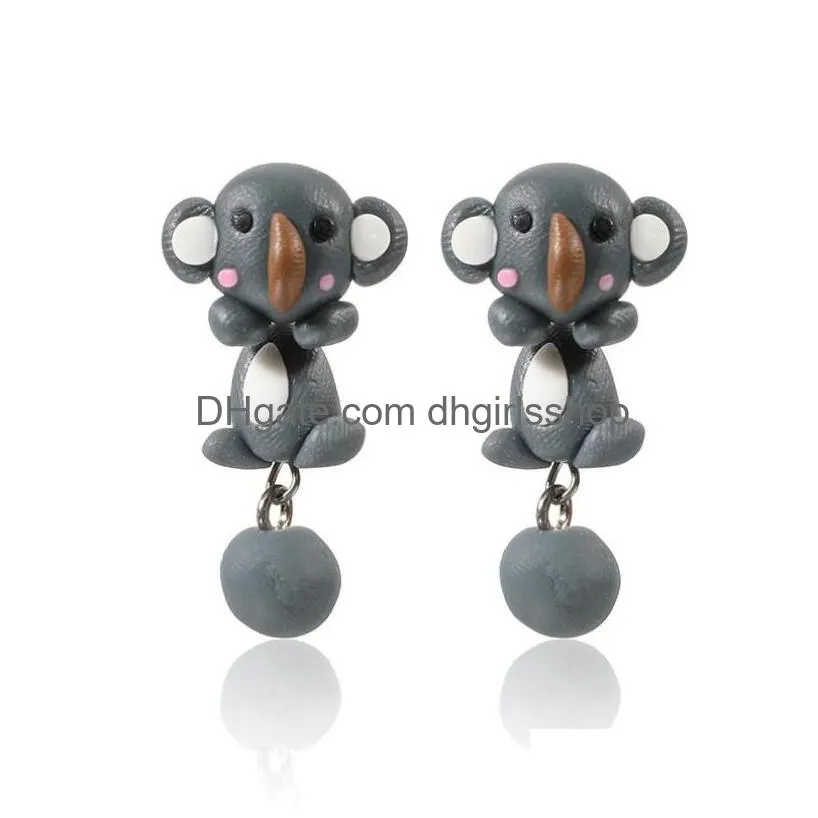 cute animal earrings for women hanging 3d cartoon lovely dog stud earring flower polymer clay girls jewelry