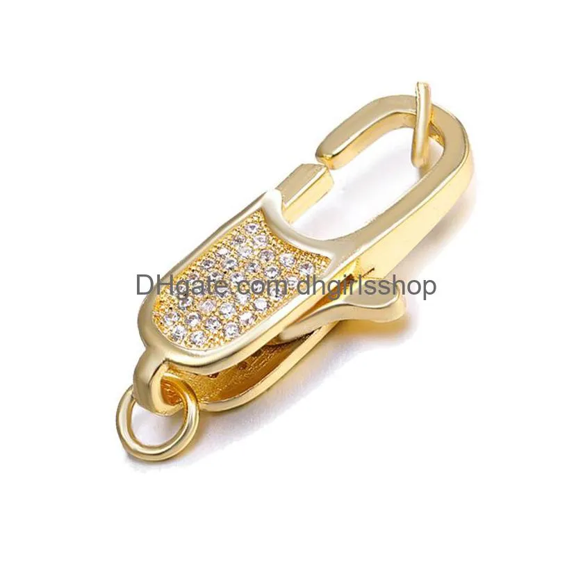 riversr cz micro pave lobster clasp accessories white pink yellow gun black lock type copper zircon hooks connectors diy jewelry findings