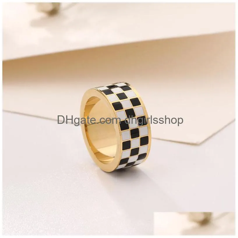 6mm classic band rings jewelry for women checkerboard simple black and white plaid ring handmade luxury gift