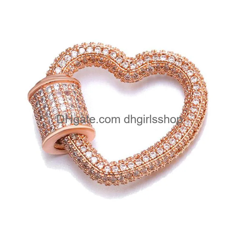 riversr cz micro pave screw clasps accessories white pink yellow gun black heart copper zircon diy jewelry findings wholesale