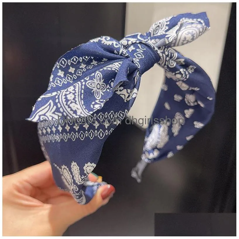 ethnic style totem printing women headbands rabbit ears cloth bow headband girls hair head hoop bands accessories for girl headwear