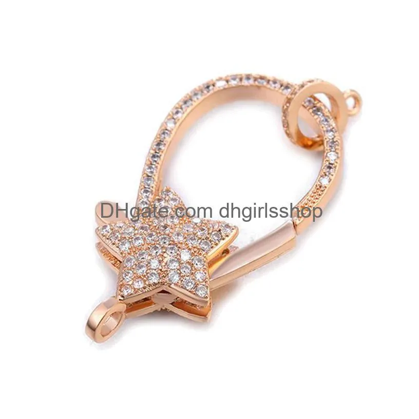 riversr cz micro pave star lobster clasp white pink yellow gun black copper zircon necklace bracelet connector fasteners diy handmade