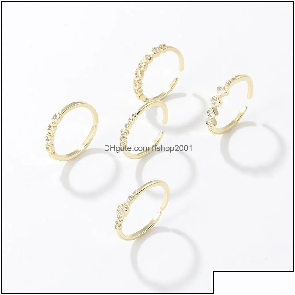 Band Rings Simple Copper Knuckle Ring Geometric Zircon Temperament Personality Open For Women Finger Bagues Femme Party Jewelry Gift
