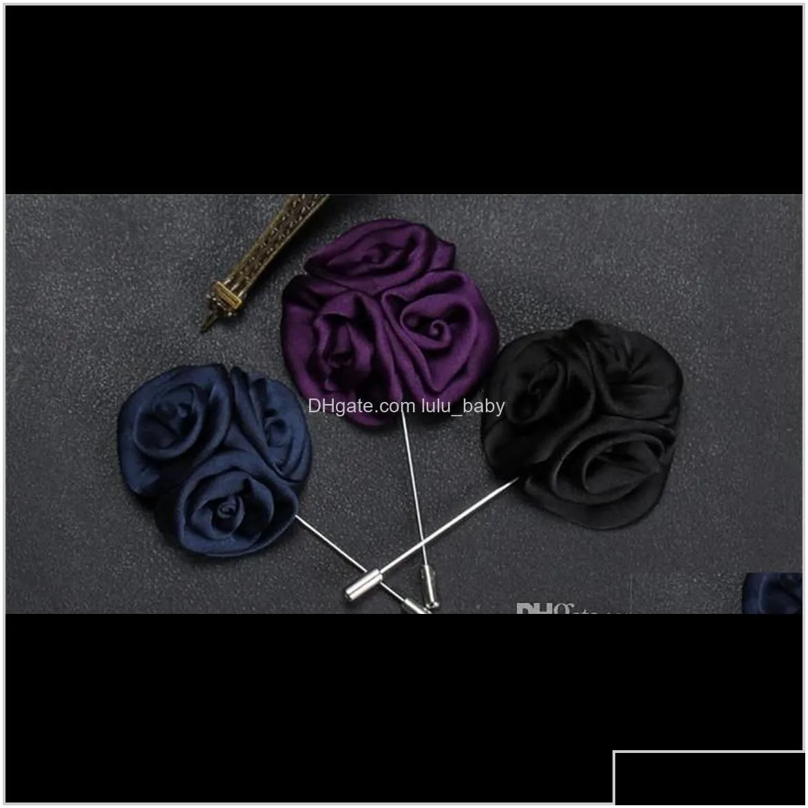 Pins Brooches Drop Delivery 2021 15 Color Classic Men Flower Brooch Pins Fashion Imitated Silk Fabric Boutonniere Stick Lapel Pin For Suit