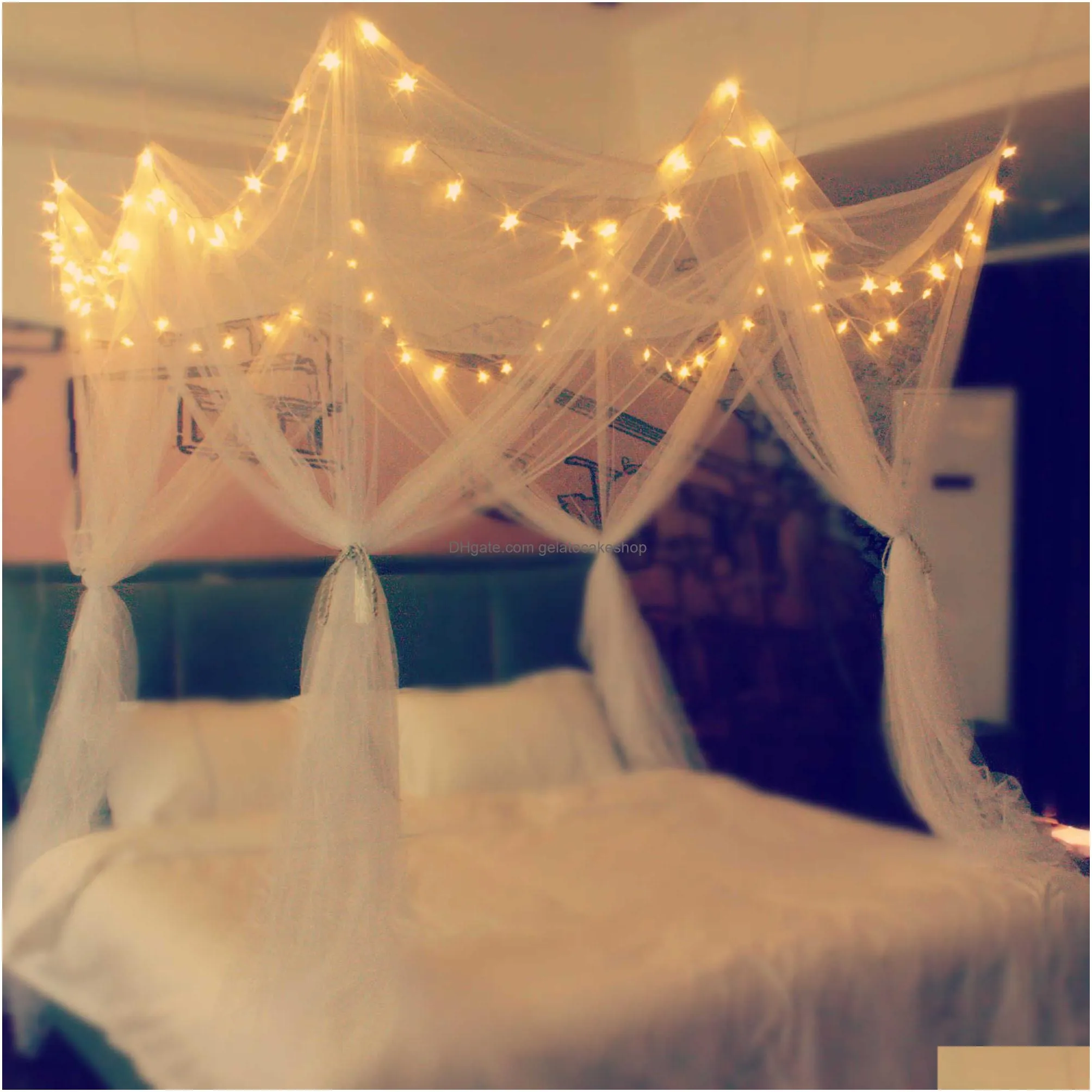  8 corner bed canopy with 100 led star string lights battery operated mosquito net for bed 4 door square canopy bed curtains