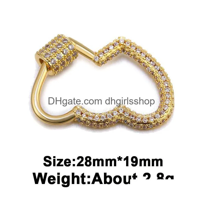 riversr cz micro pave screw clasps accessories white pink yellow gun black double heart shape copper zircon pendant connectors diy