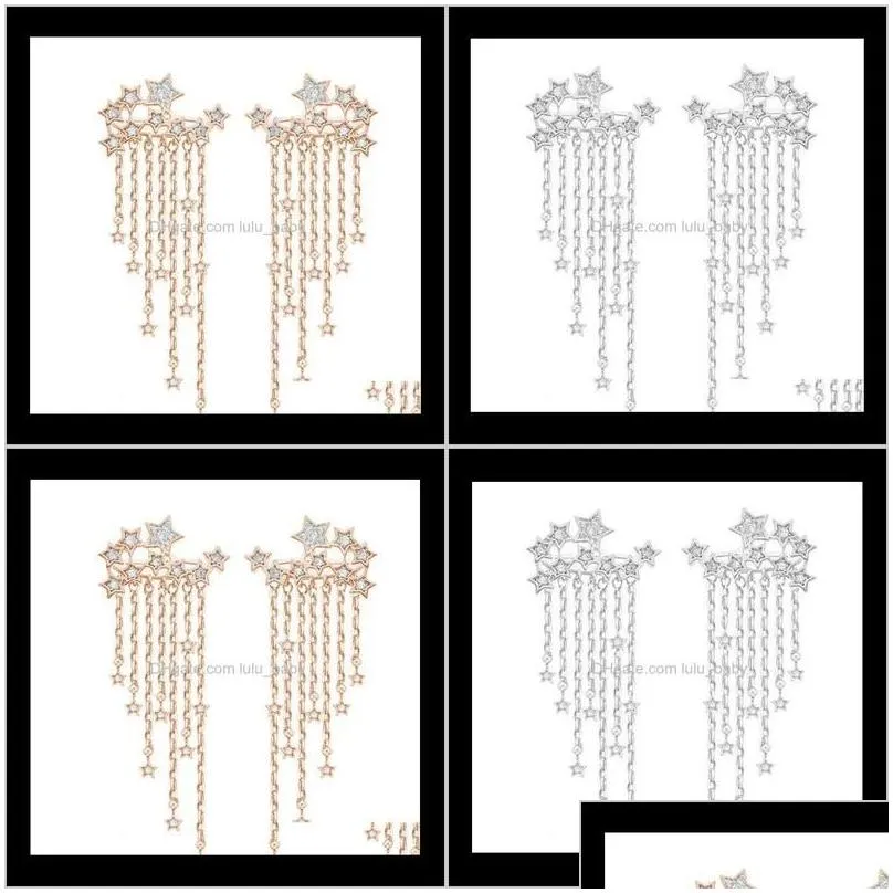 Dangle Chandelier Drop Delivery 2021 Women Fashion Tassel Star Pendant Earring Gold & Sier Color Stylish Crystal Long Earrings Fine Jewelry