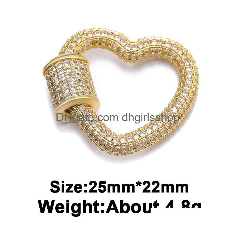 riversr cz micro pave screw clasps accessories white pink yellow gun black heart copper zircon diy jewelry findings wholesale