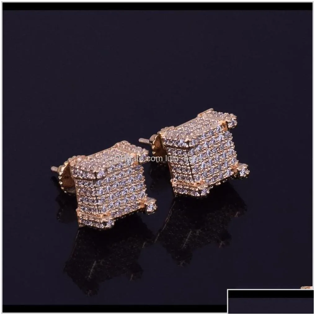 Stud 10X10Mm Mens Zircon Earring Hip Hop Style Copper Material Iced Bling Cz Square Earrings Screwback Fashion Jewelry Sic95 Kjvg5