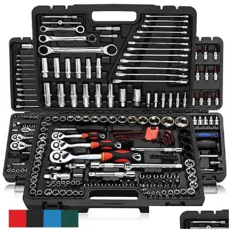 46pcs tool sets car repair tool kit wrench set head ratchet pawl socket spanner screwdriver professional metalworking tool kit h220510