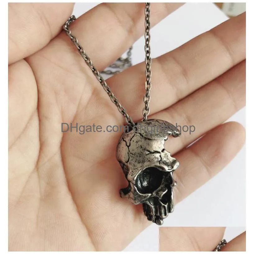 trendy retro men half skull necklace metal skeleton pendant gothic jewelry choker necklaces for male