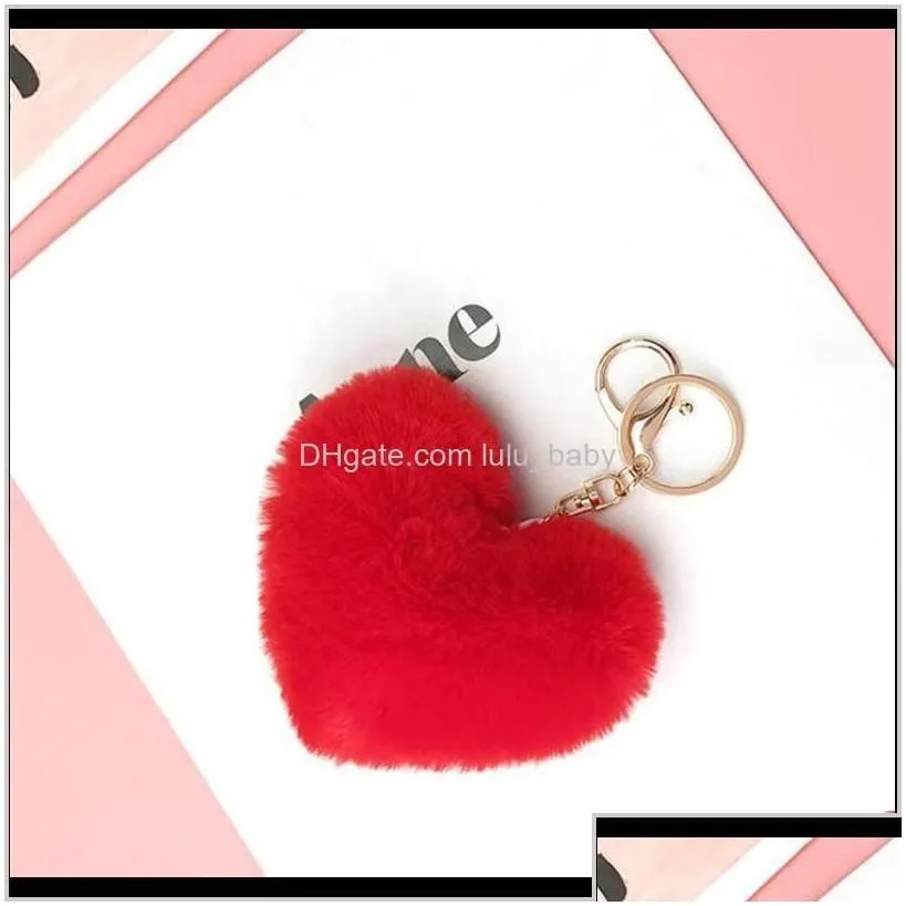 Rabbit Heart Shape Soft Lovely Gold Metal Key Chains Pom Poms Plush Car Keyring Bag Earrings Accessories Jswd Keychains Pwcqe