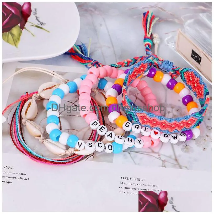 6 pcs set handmade letter beads rope woven vsco girl friendship bracelet colorful boho lucky adjustable bracelets anklet jewelry for