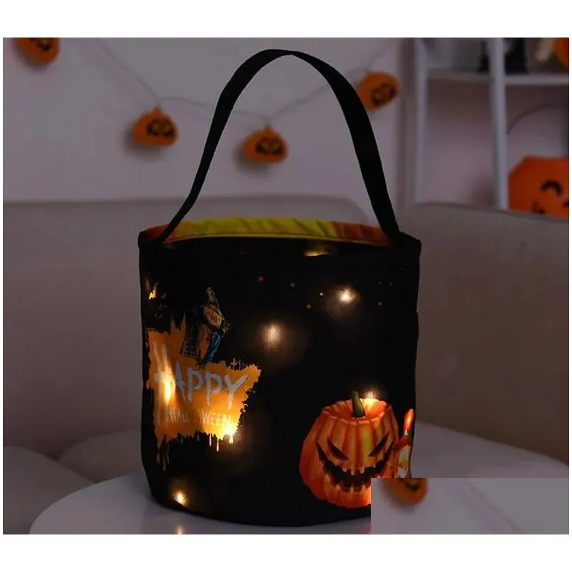 halloween candy bucket with led light halloween basket trick or treat bags reusable tote bag pumpkin candy gift baskets for kids party supplies