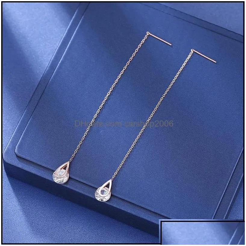 Dangle Chandelier Round Cubic Zircon Cz Diamond Rhinestone Long Chain Drop Earrings For Women Line Threader Water Earring Bridal B