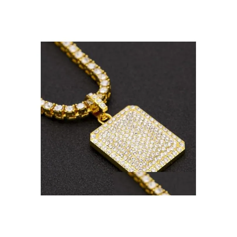 18K Gold-plated hip hop Water diamond curved military rhinestone chain set BlingBlingHipHopJewelry