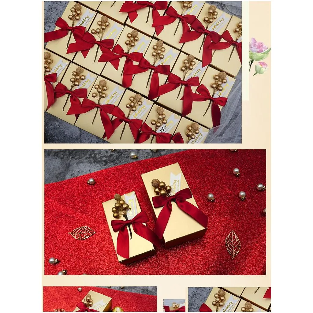 Favor Holders gold red square Wedding favor 13x8x3.5cm box Chocolate party candy boxes Bridal shower baby birthday Festival package