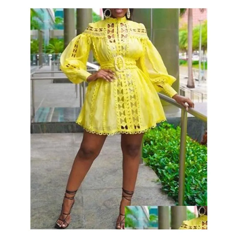 plus size dresses african women fashion africa yellow lantern sleeve a line mini elegant evening night club wear dress no belt