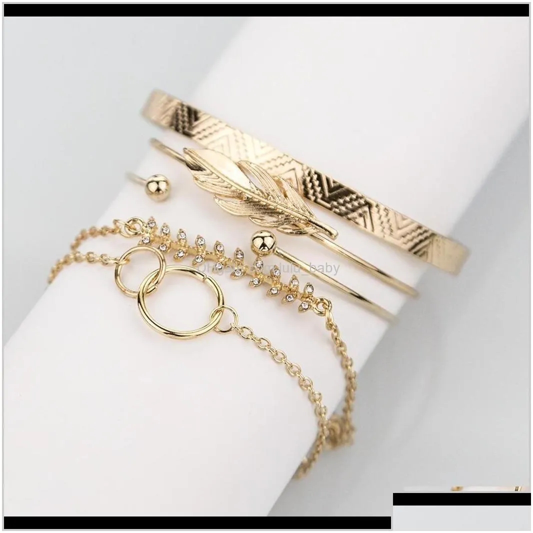 Cuff Fashion Ins Style Multilayer Gold And Silver Chian With Leaves For Women Girl Link Jewelry Sysbc