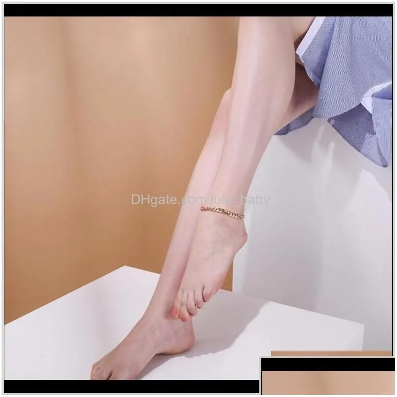 Anklets Drop Delivery 2021 Summer Jewelry Foot On The Leg Gold Color Bracelet Ankle Link Chain Anklet Bracelets For Women Jtueg