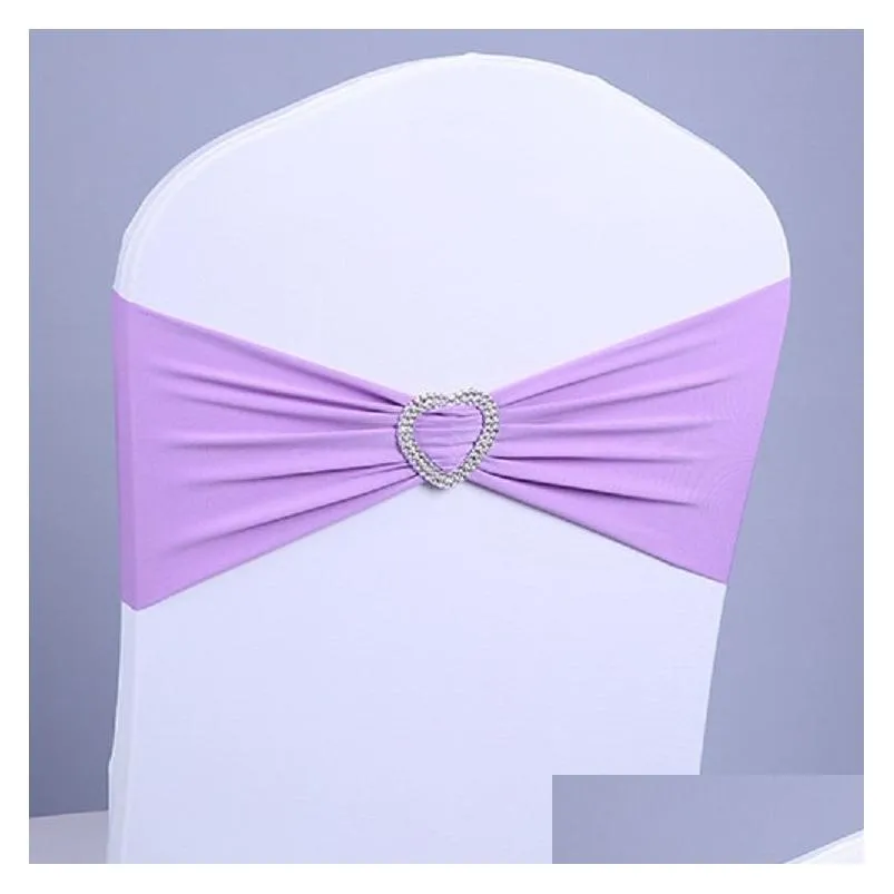 Chair Covers 100 pcs Spandex Lycra Sashes Elastic Satin Chair Bands with Buckle for Wedding Cover Bows Wholesale