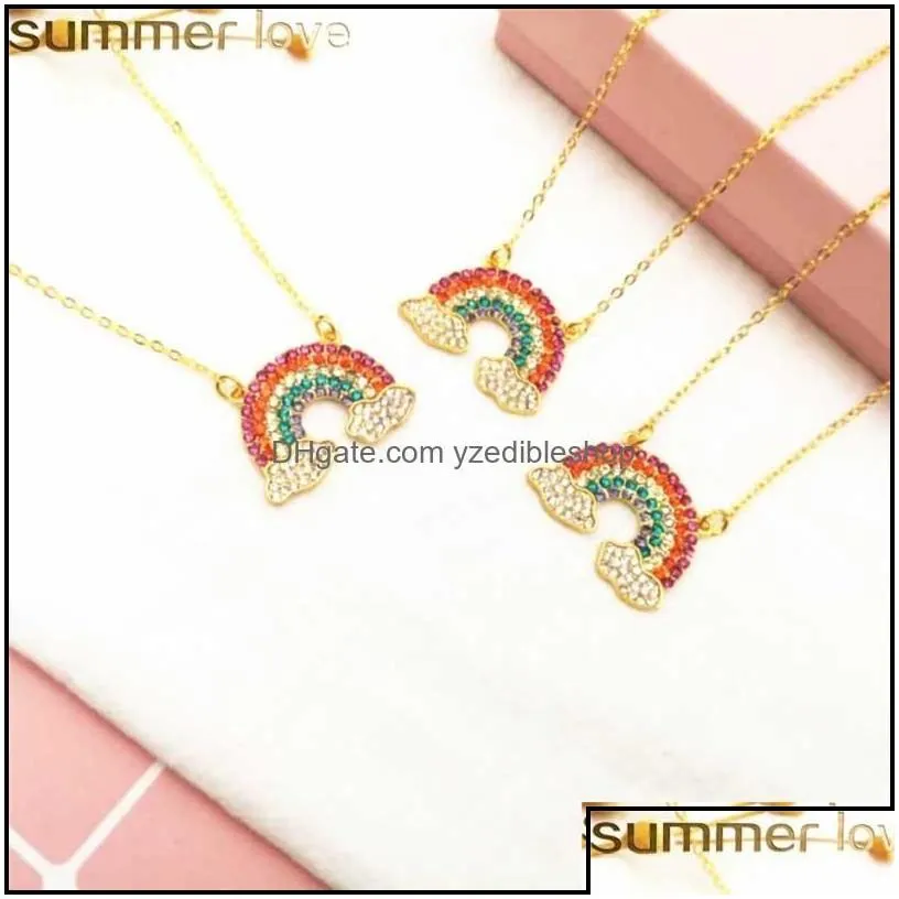 Pendant Necklaces Crystal Rainbow Necklace Mticolored Fashion Gold Chain Women Jewelry Gift High Quality Drop Delivery Pendants Otpak
