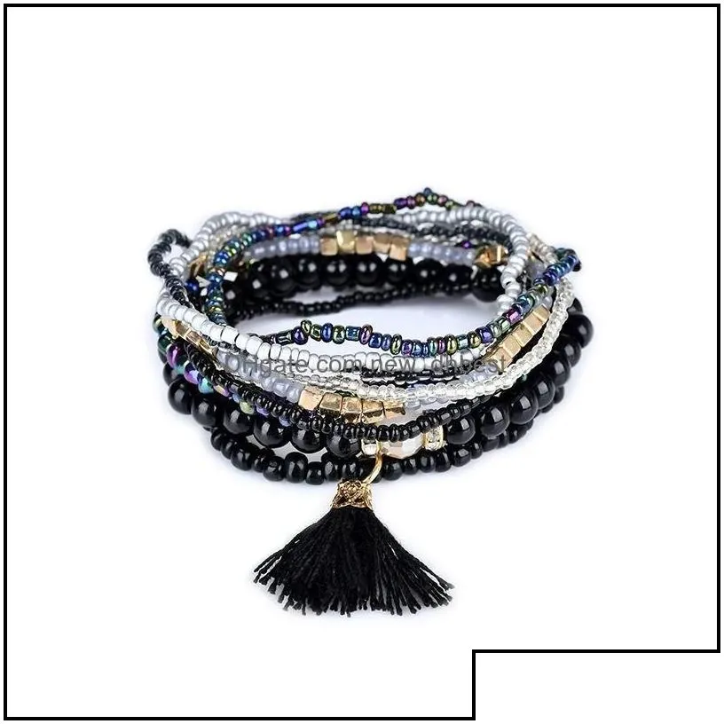 Charm Bracelets Bohemian Beach Mtilayer Crystal Beads Tassel Bangles For Women Gift Wrist Mala Bracelet Jewelry In Bk Drop Delivery