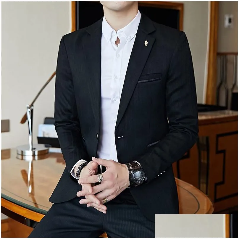 Striped Blazer Mens Slim Fit Blazer Slim Masculino Business Casual Mens Stylish Blazer Spring Autumn Dot Striped Blazers Mens 220514