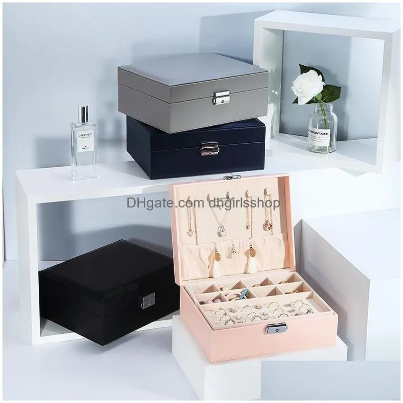 jewelry pouches blk 2 layers 2309 large velvet storage case organizer pu leather necklace ring earring jewellery box packaging casket