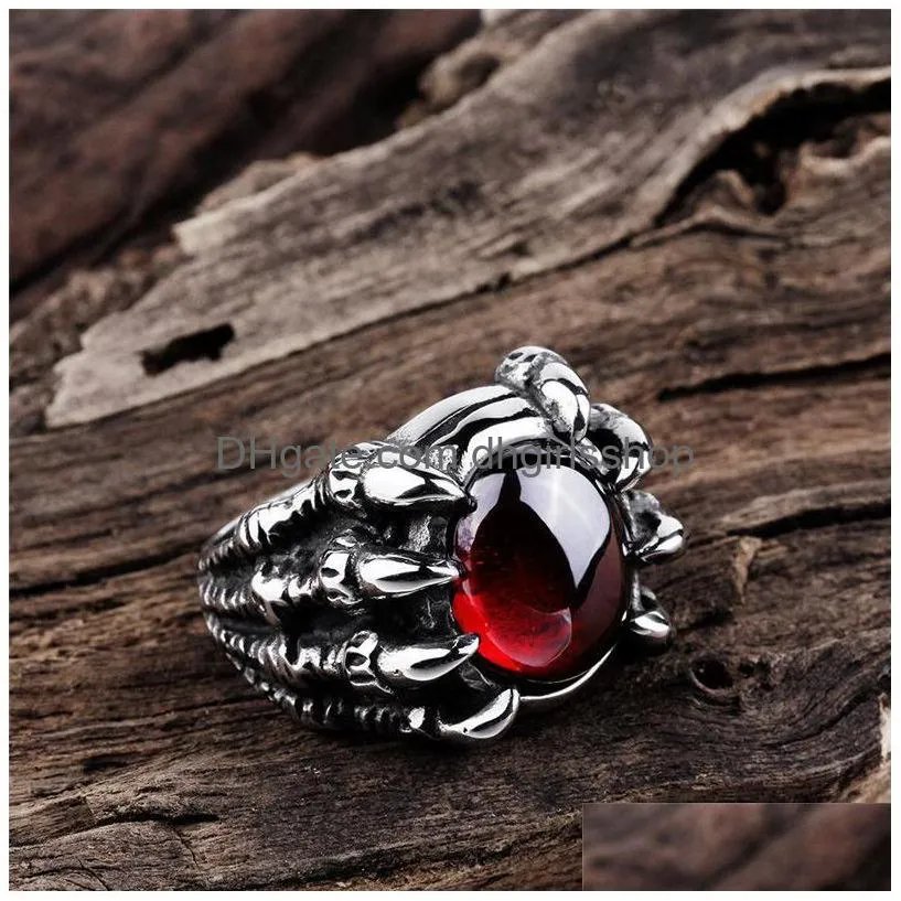 fashion simple big black ruby cast dragon claw rings for men holiday gift retro punk gothic alloy jewelry accessories wholesale