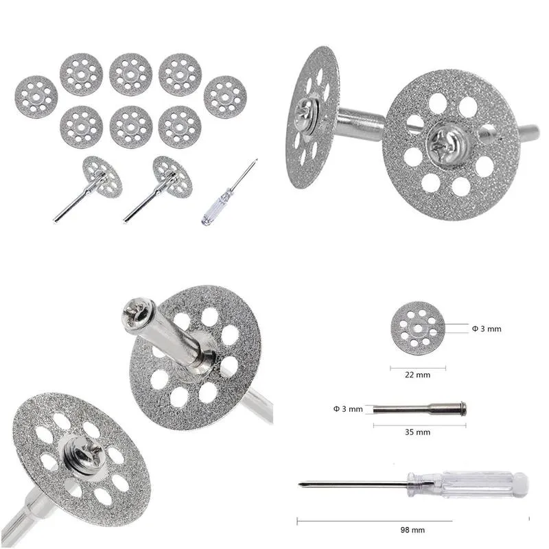 hand power tool accessories diamond cutting wheel22mm10pcs with 402 mandrel3mm2pcs and screwdriver for dremel rotary