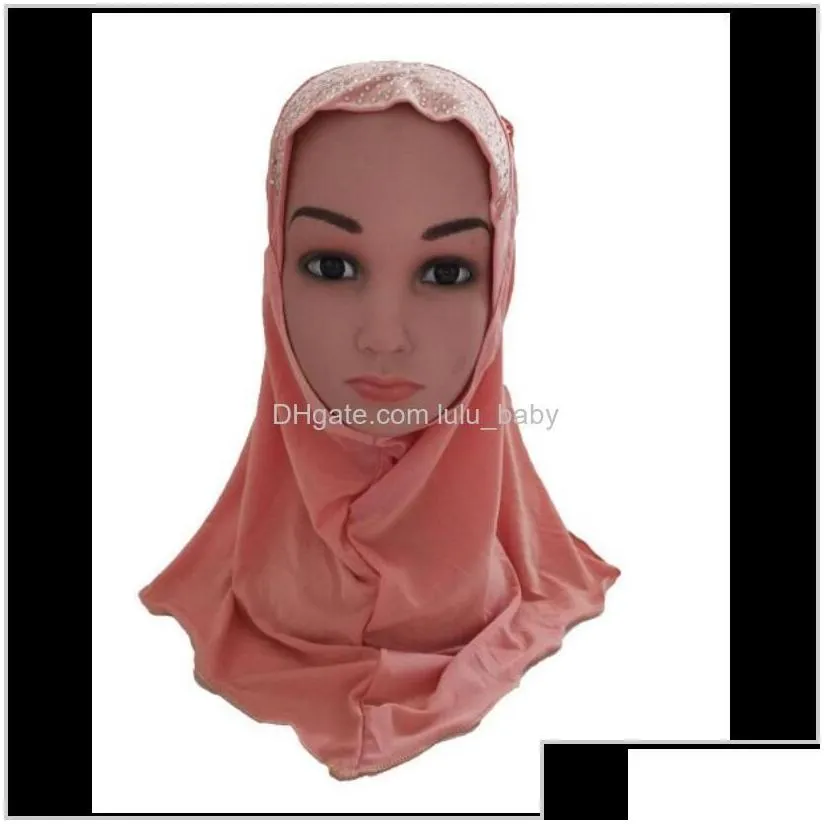 Girls Kids Muslim Hijab Islamic Arab Scarf Shawls Headscarf Amira Cap Arab Hat Rhinestone Headwear Niquabs Neck Cover