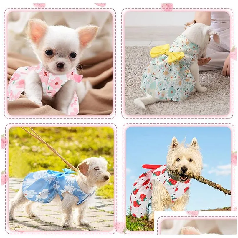 dog apparel dog dresses floral puppy skirt pet princess bowknot dress cute doggie summer outfits pets clothes for small dogs yorkie female cat xs