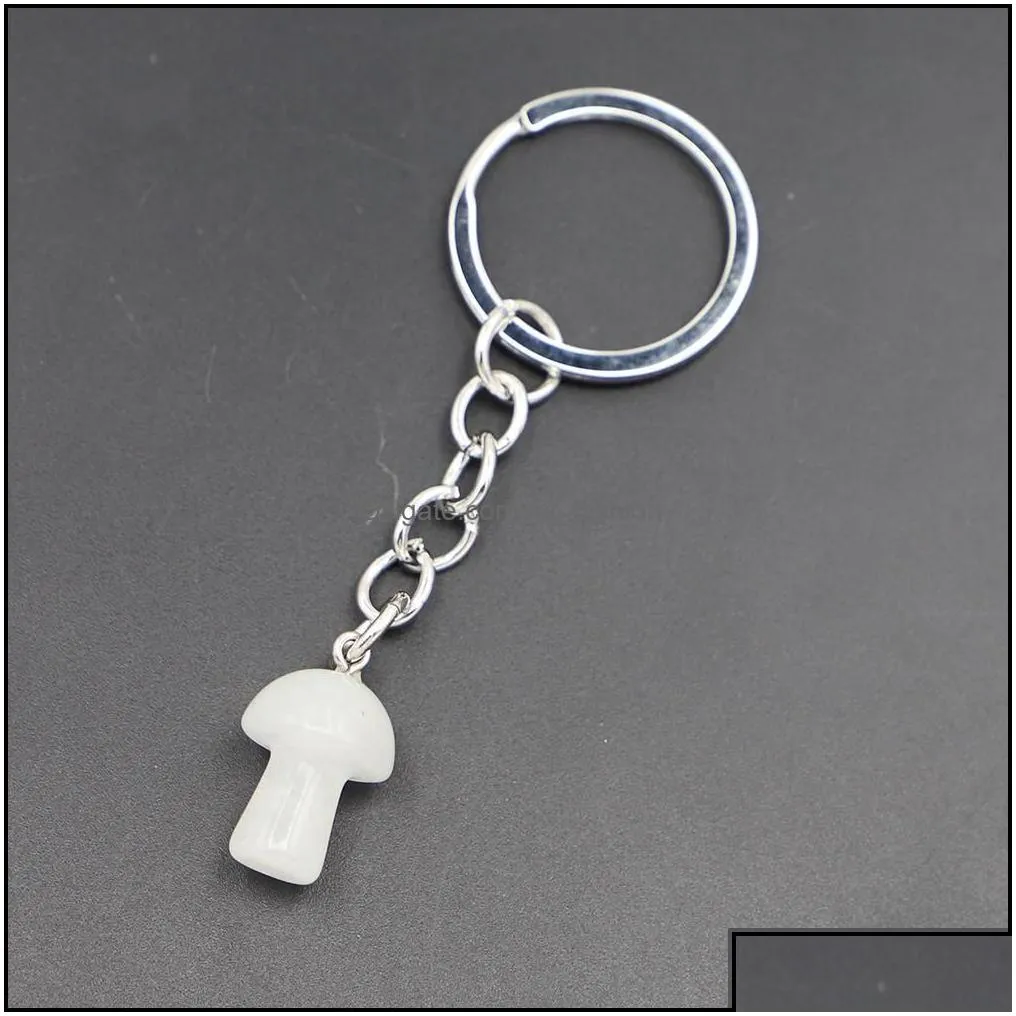 Keychains Lanyards Natural Stone Mushroom Pendant Key Rings Cute Mini Statue Charms Crafts Keychain Jewelry Accessories Drop Deliv