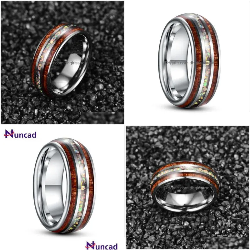 wedding rings 8mm inlaid wood grain opal steel dome tungsten carbide ring men`s fashion jewelry gift quality