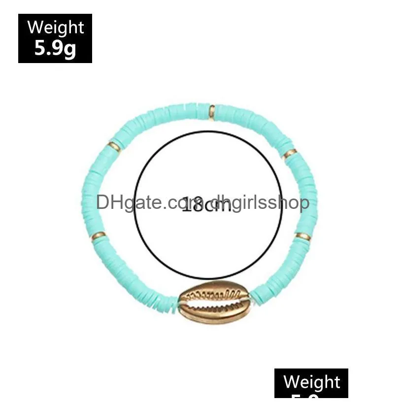 bohemian polymer clay handmade beaded strands circle 6mm women soft ankle bracelet shell tassel summer jewelry gift