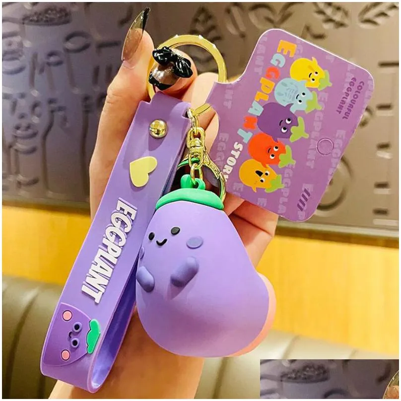 fashion cartoon keychain key buckle bag car handmade keychains man woman loves purse bags pvc unpack the eggplant doll pendant accessories